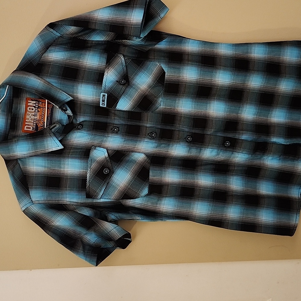 DIXXON Women's Bamboo Caicos Teal and Black Checkered Shirt